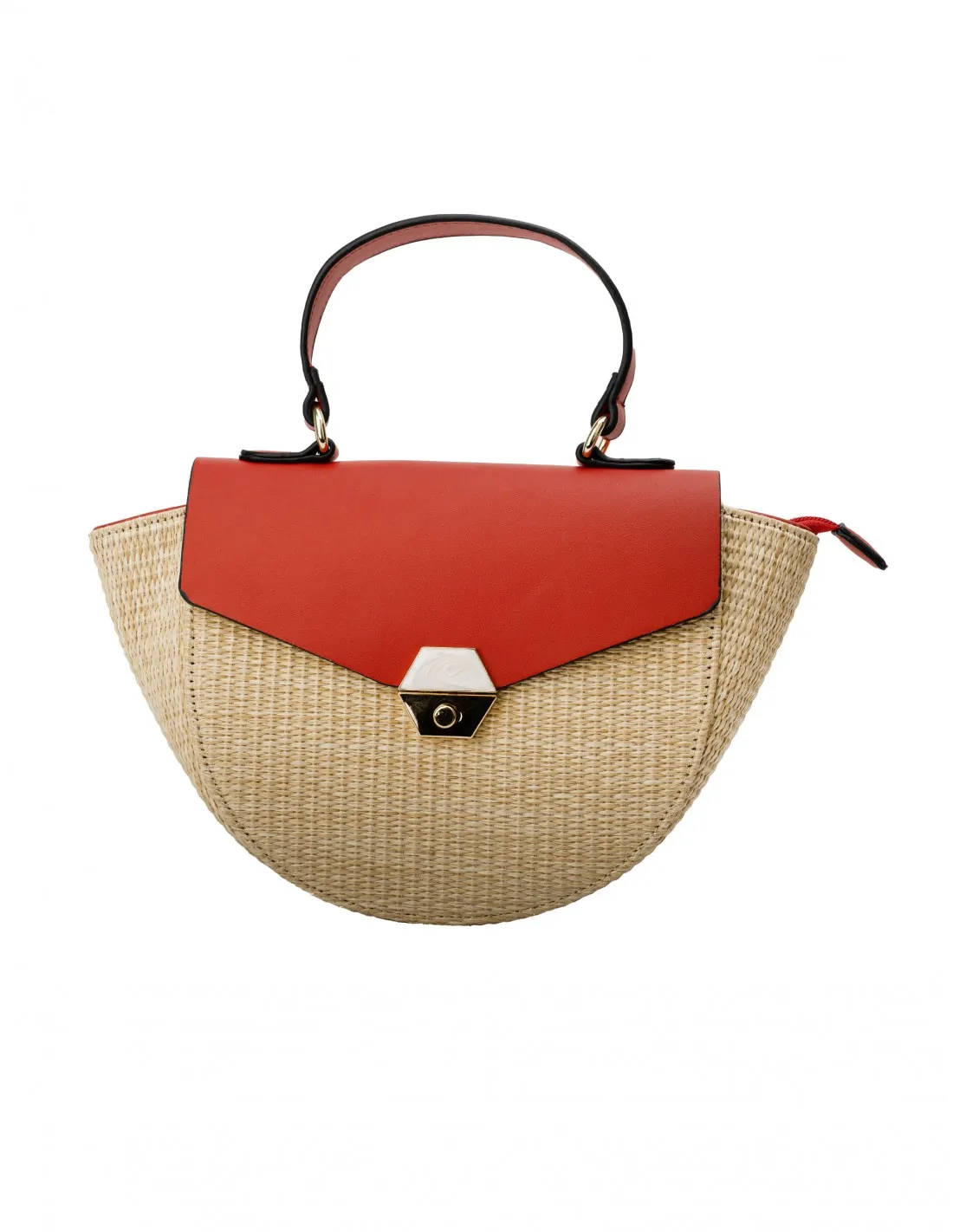 Bolso Rafia Asa Corta Roja