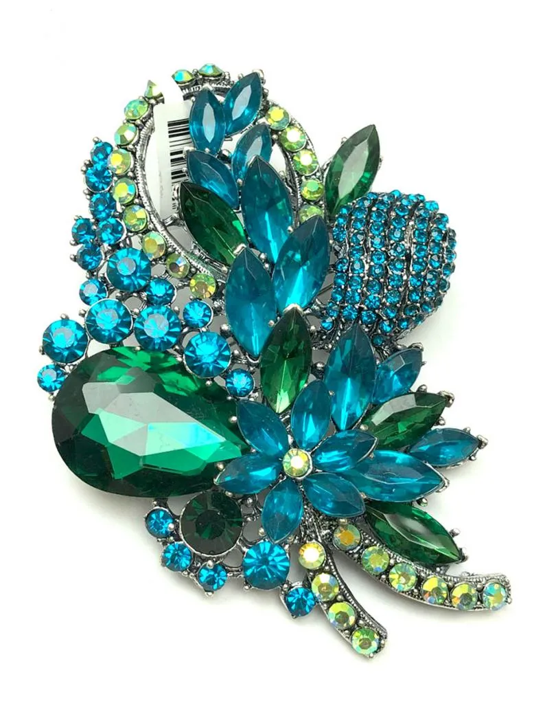 BROCHES AZULES Y VERDES CON FABULOSA PEDRERIA DE CRISTAL