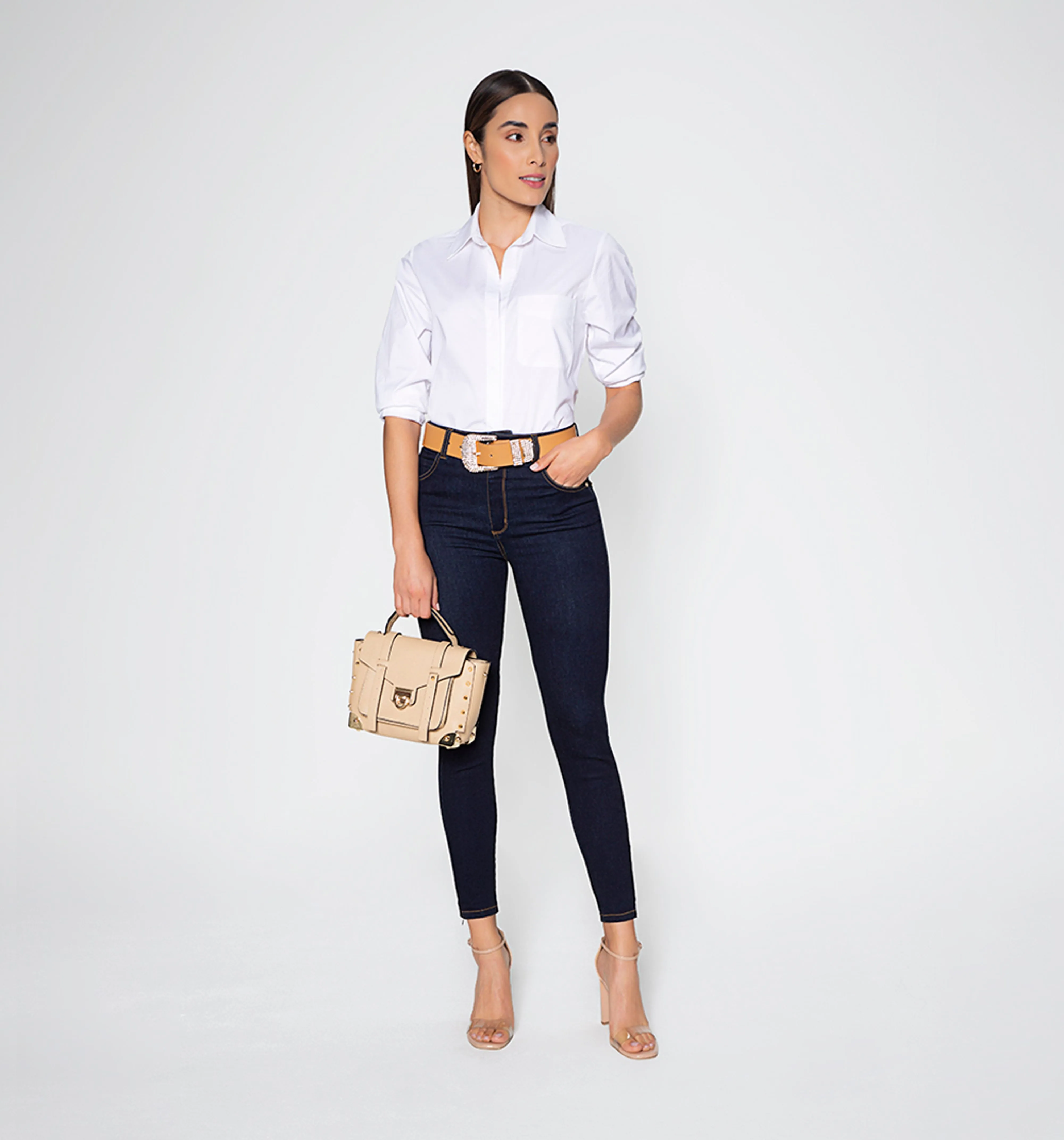 Jean ultraslim tiro super alto, cinco bo