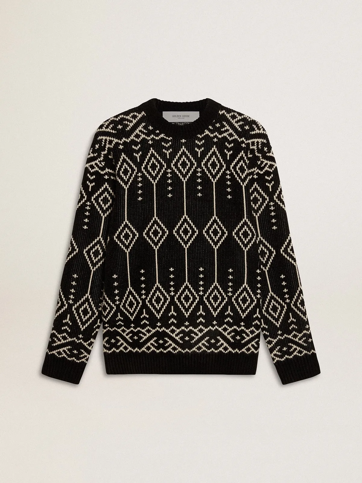 Jersey de cuello redondo en mezcla de lana con motivo argyle jacquard 