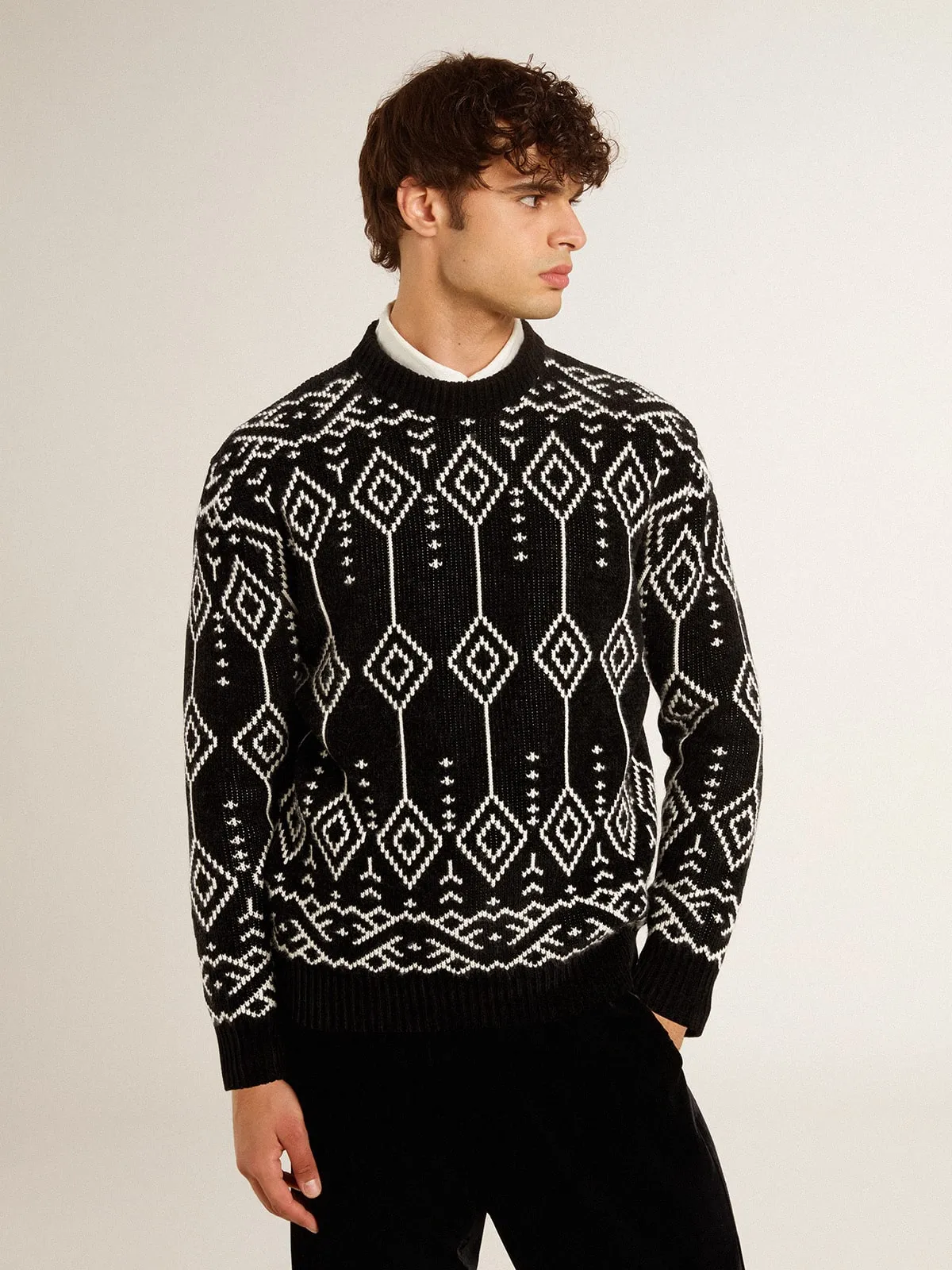 Jersey de cuello redondo en mezcla de lana con motivo argyle jacquard 