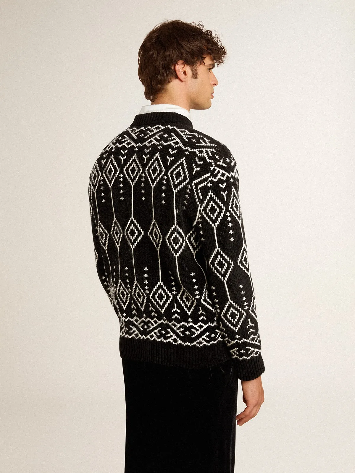 Jersey de cuello redondo en mezcla de lana con motivo argyle jacquard 