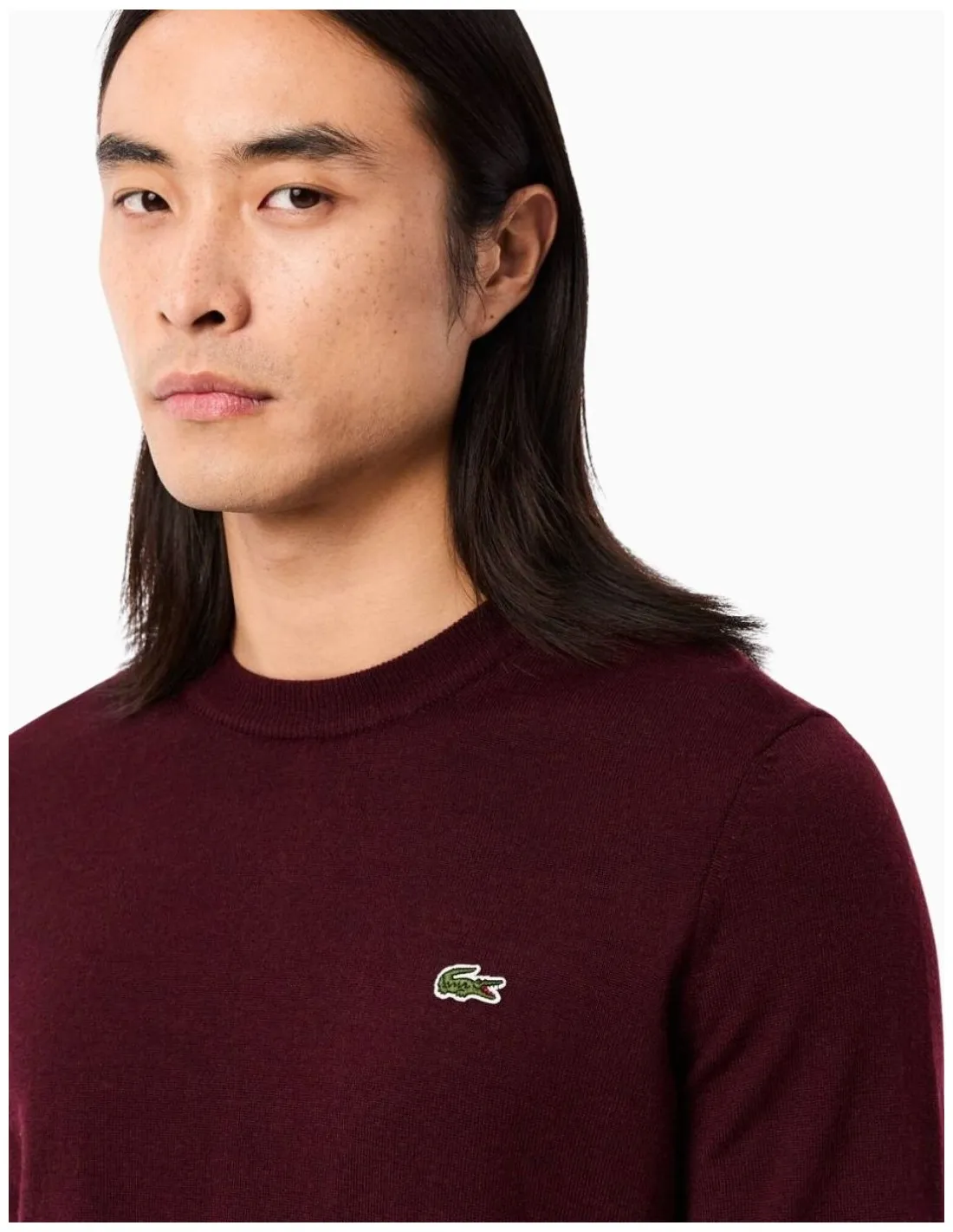 JERSEY LACOSTE CUELLO REDONDO LANA BURDEOS