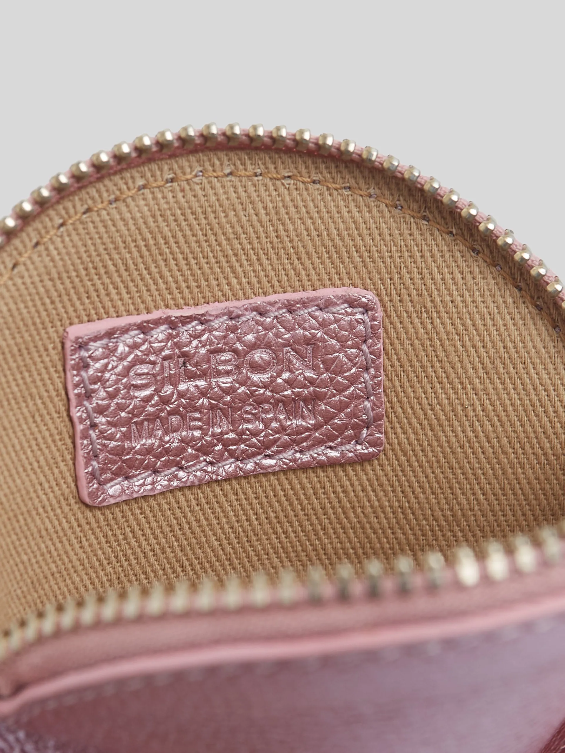 Monedero silbon piel rosa plata