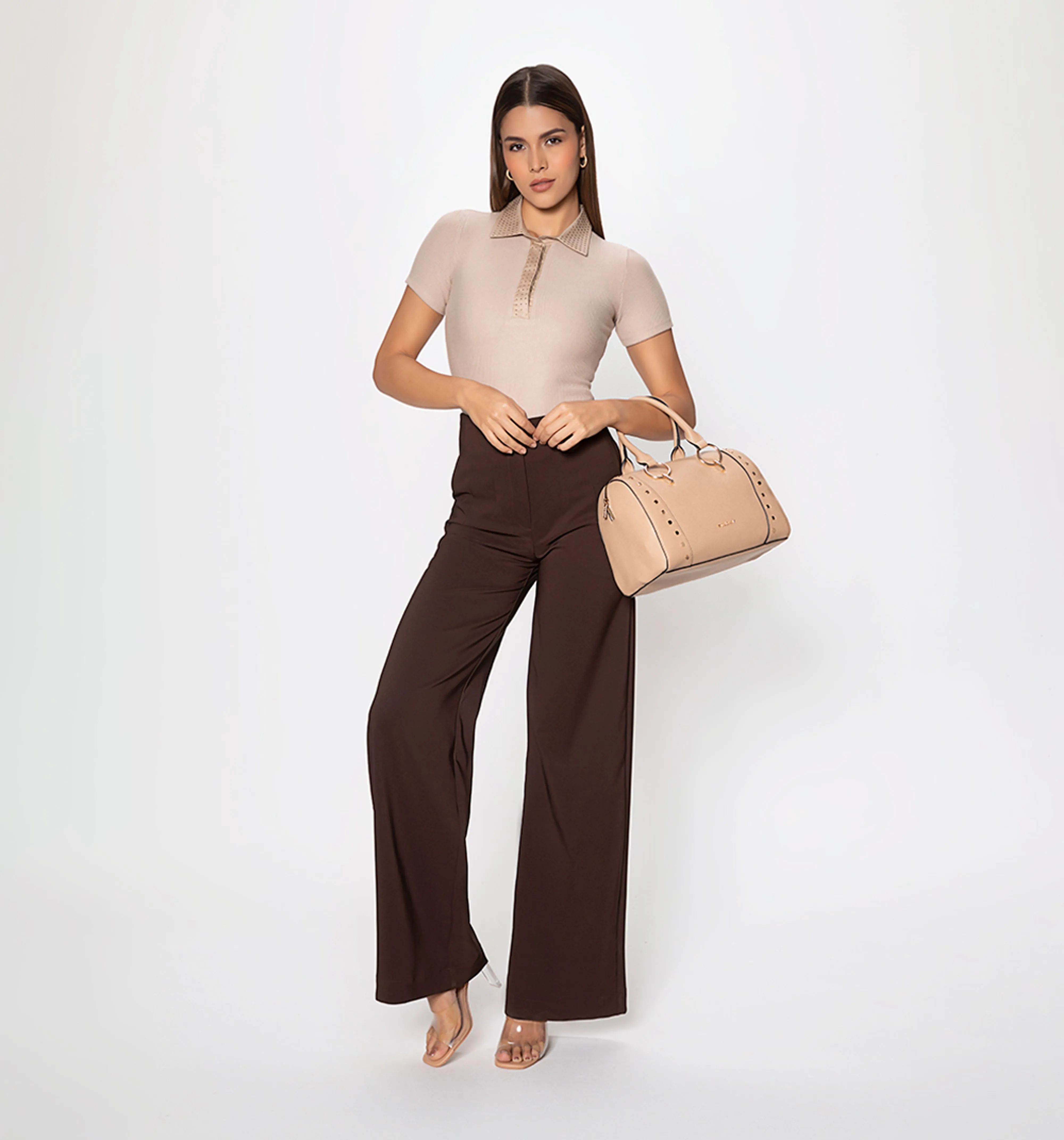 Pantalon palazo tiro alto con prenses y