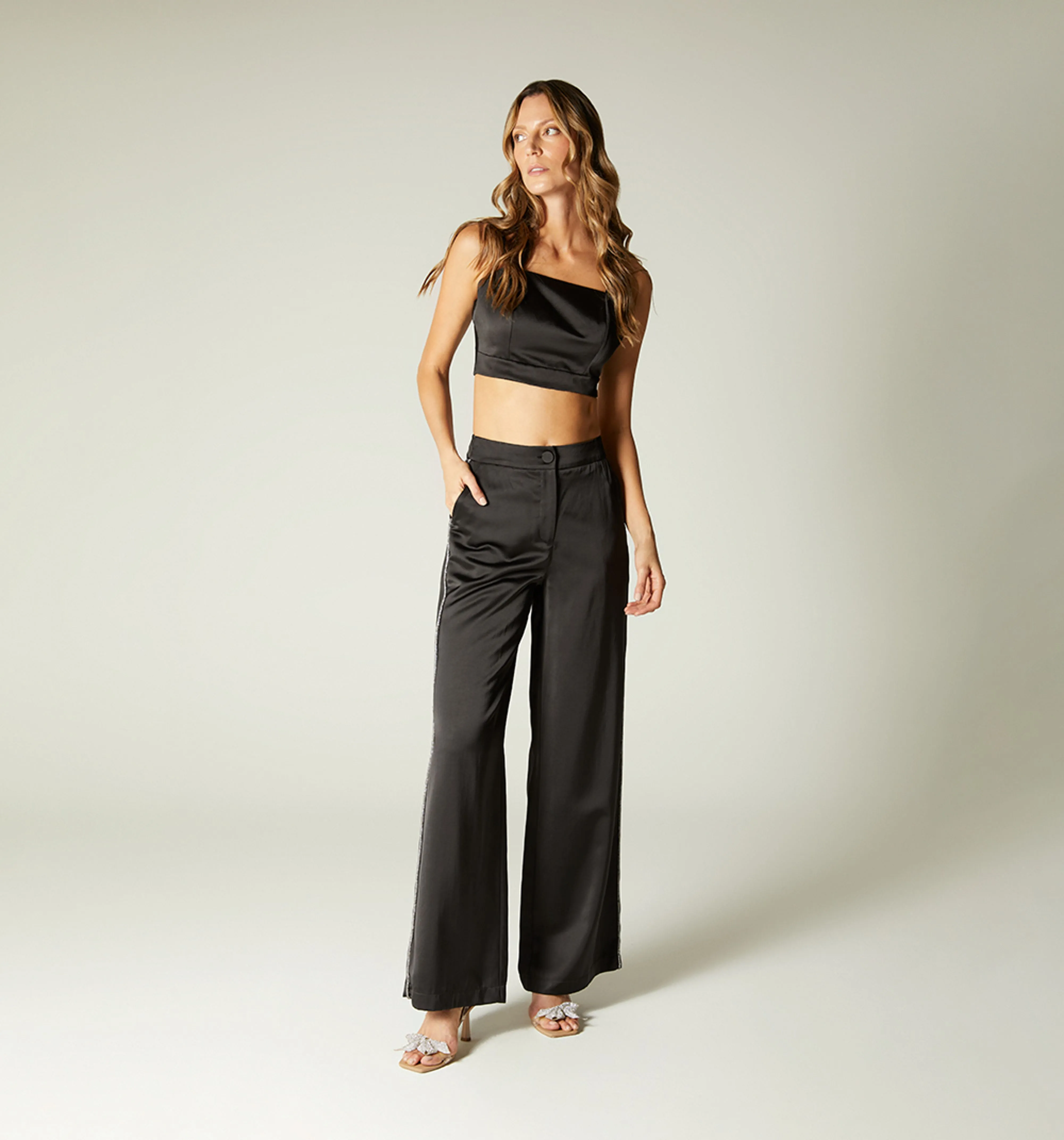 Pantalon palazo tiro alto costado con br