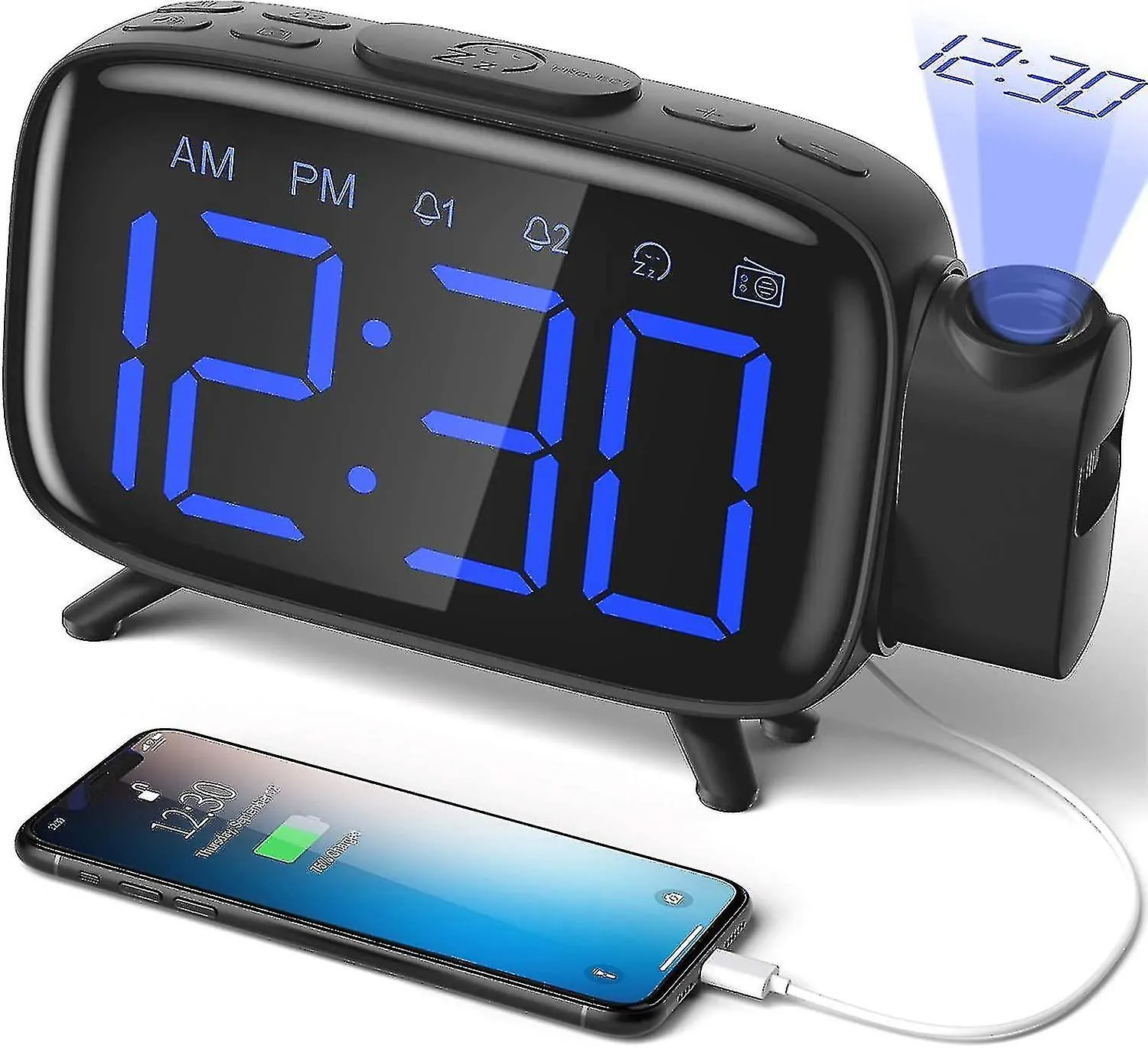 Projection Alarm Clock Radio Digital Alarm Clock With 3 Brightness Levels