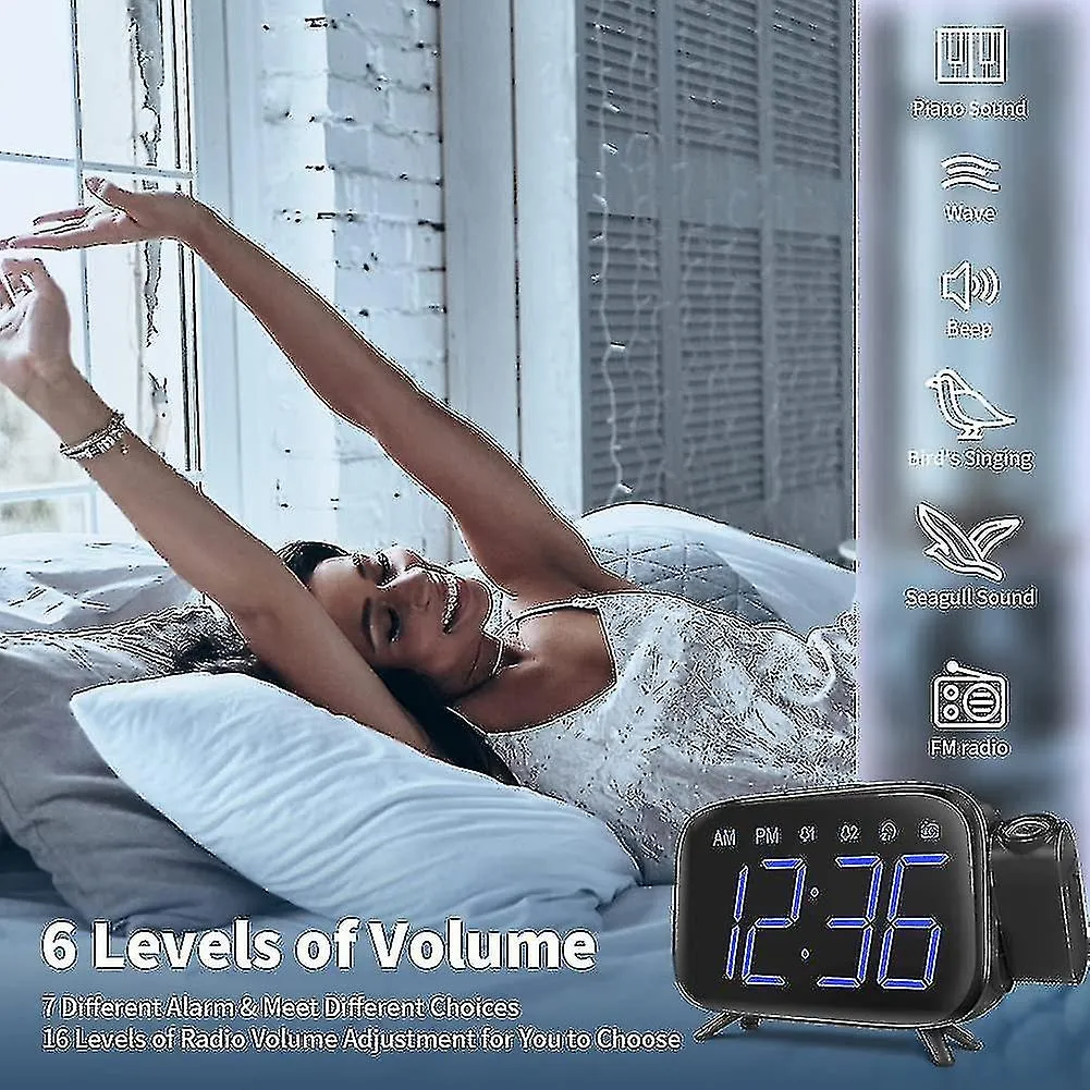 Projection Alarm Clock Radio Digital Alarm Clock With 3 Brightness Levels