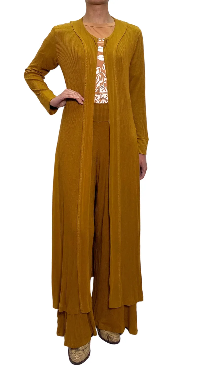 VERONICA MEYER Set Pantalón y Kimono Tejido Mostaza