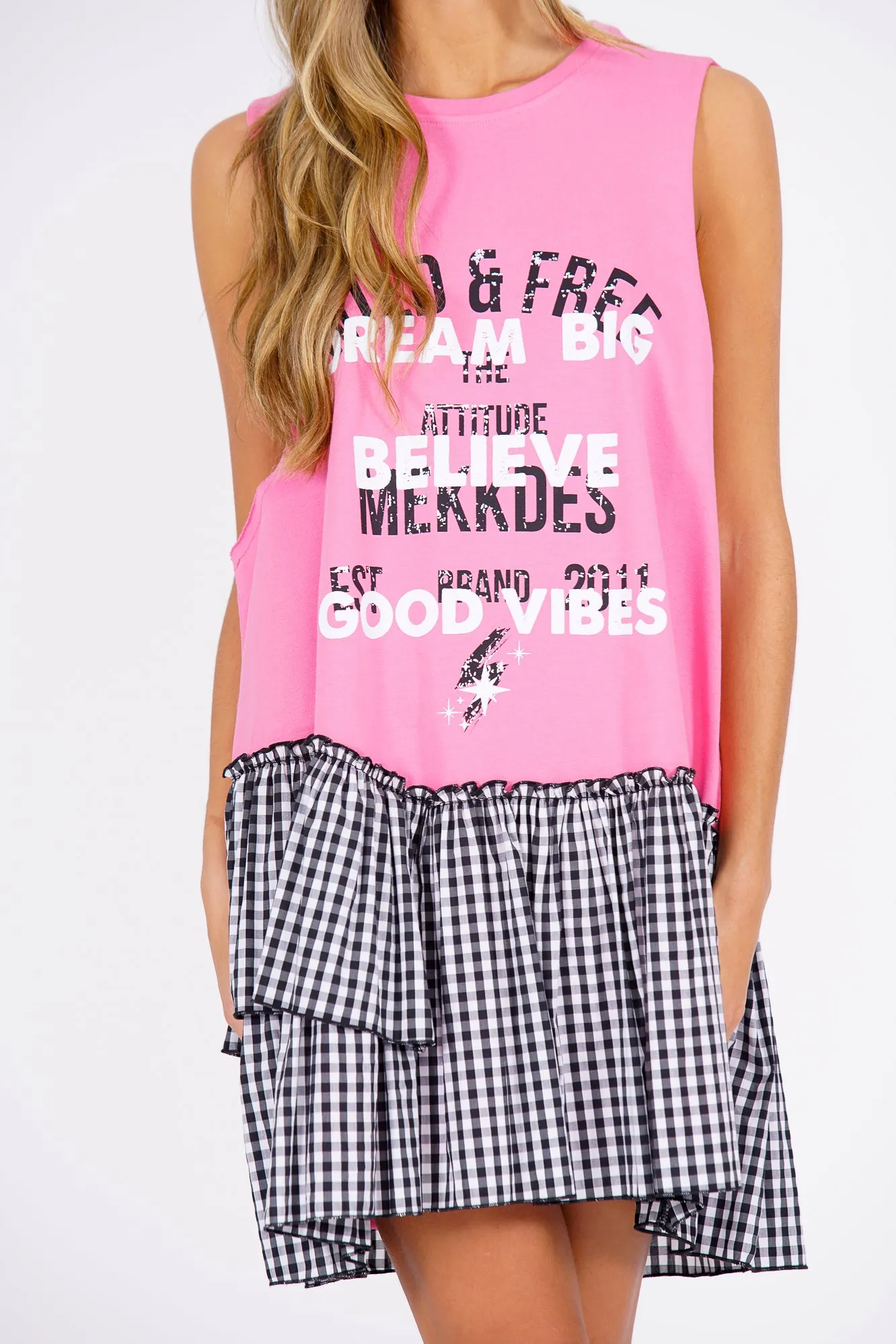 Vestido camiseta Venice rosa & vichy