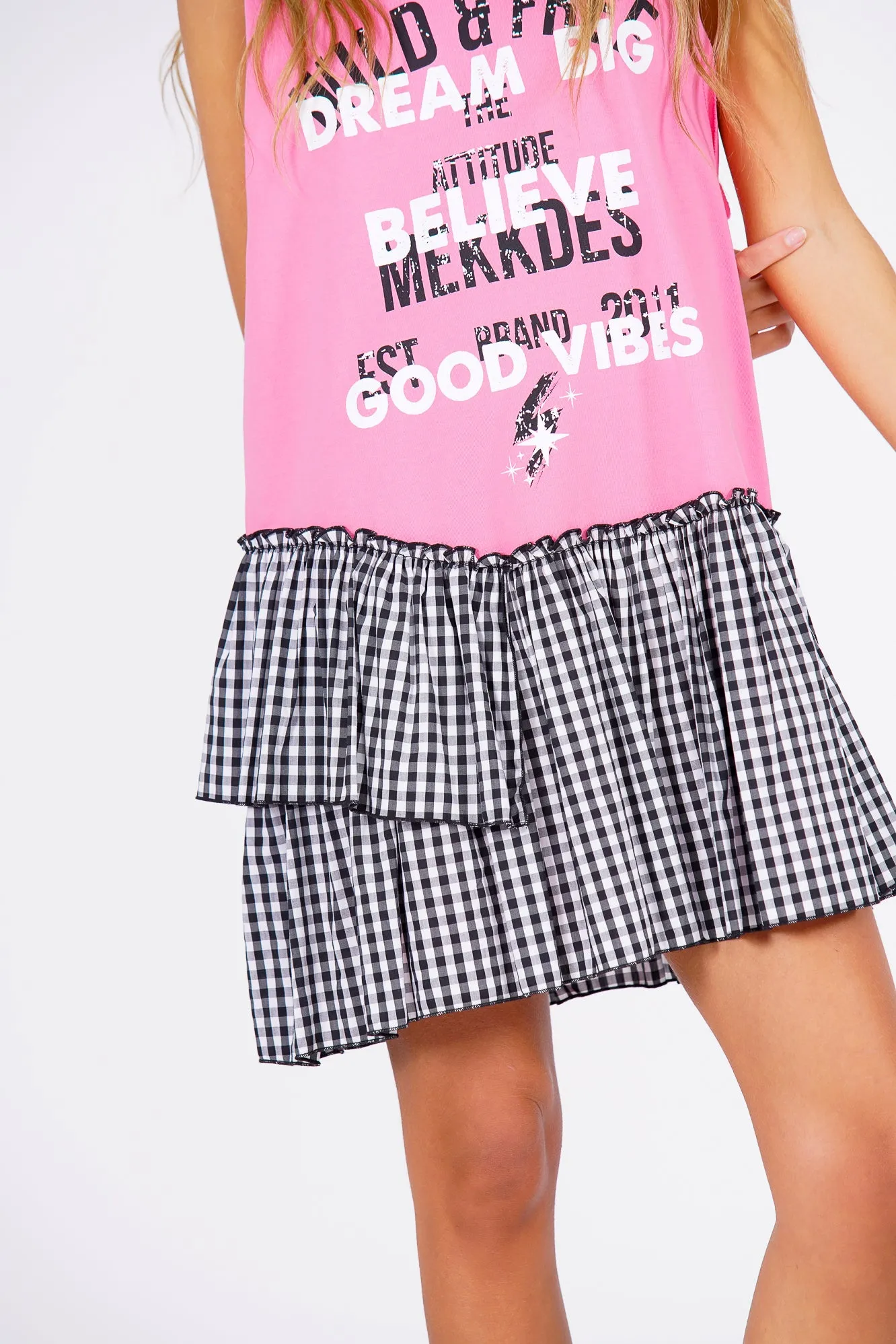 Vestido camiseta Venice rosa & vichy